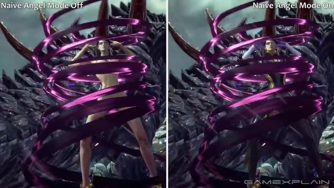 《猎天使魔女3》防走光模式与正常画面对比 裸露减少